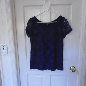 Women's G Collection Blue Lined Lace Top S